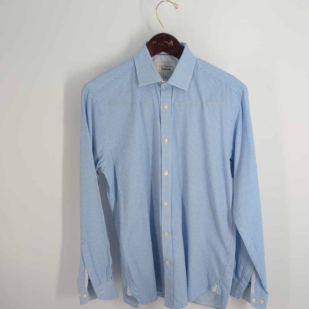Ted Baker Endurance Geometric Classic Button-Up Dress Shirt Light Blue 34/35‎